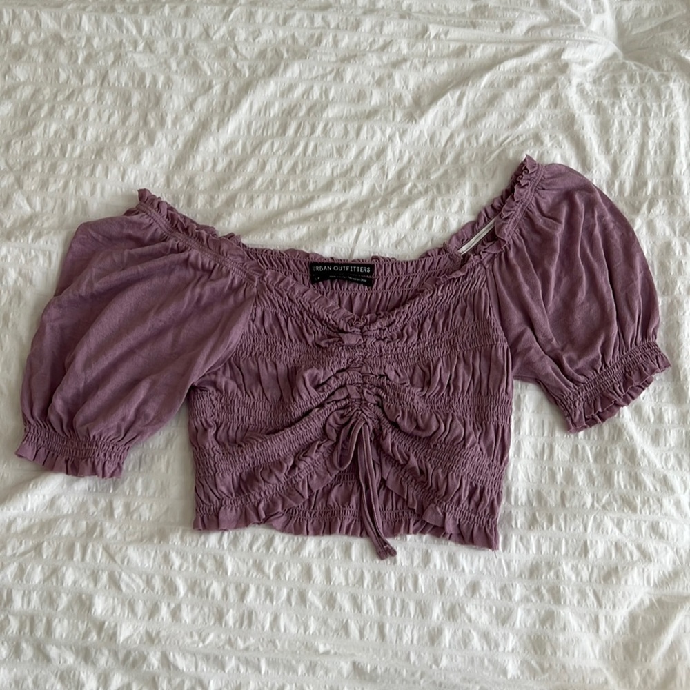Urban Outfitters Smocked Crop Top with Puff Sleeves